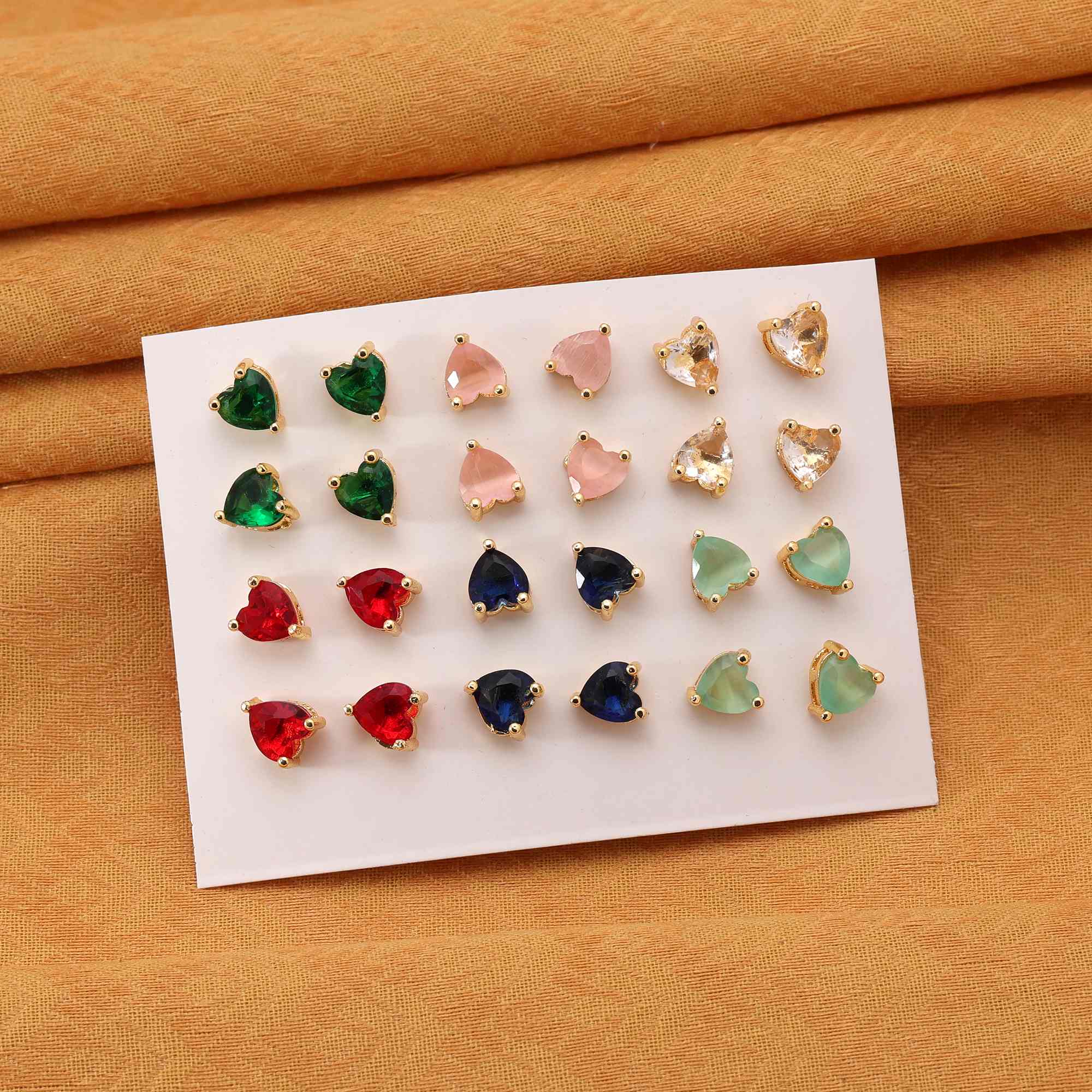 Multi Color 12 Pairs Classic American Diamond Stud Earrings Combo For Party And Fashion