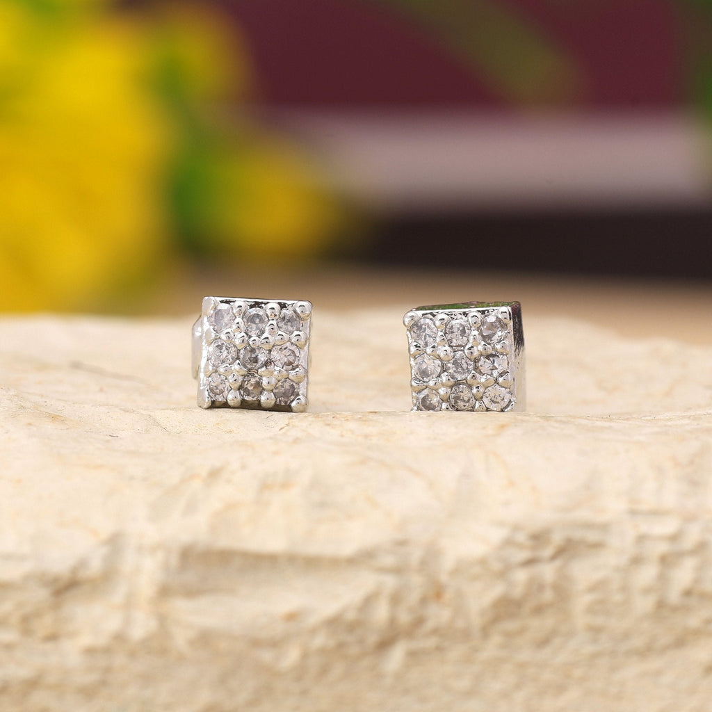 Silver Color 12 Pairs Sparkling American Diamond Stud Earrings Combo For Wedding Collection