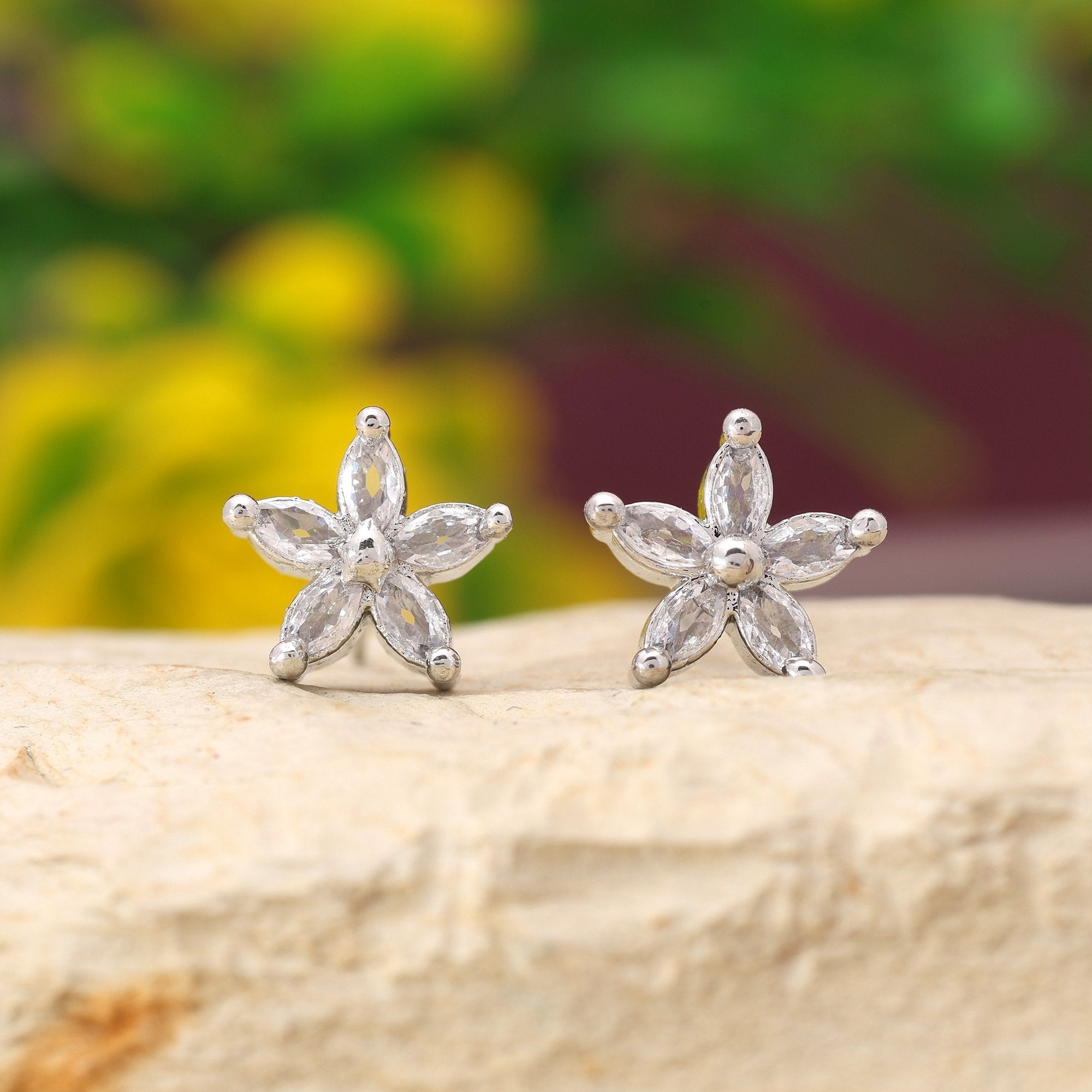 Silver Color 12 Pairs Beautiful Designer American Diamond Stud Earrings Combo For Gift Set