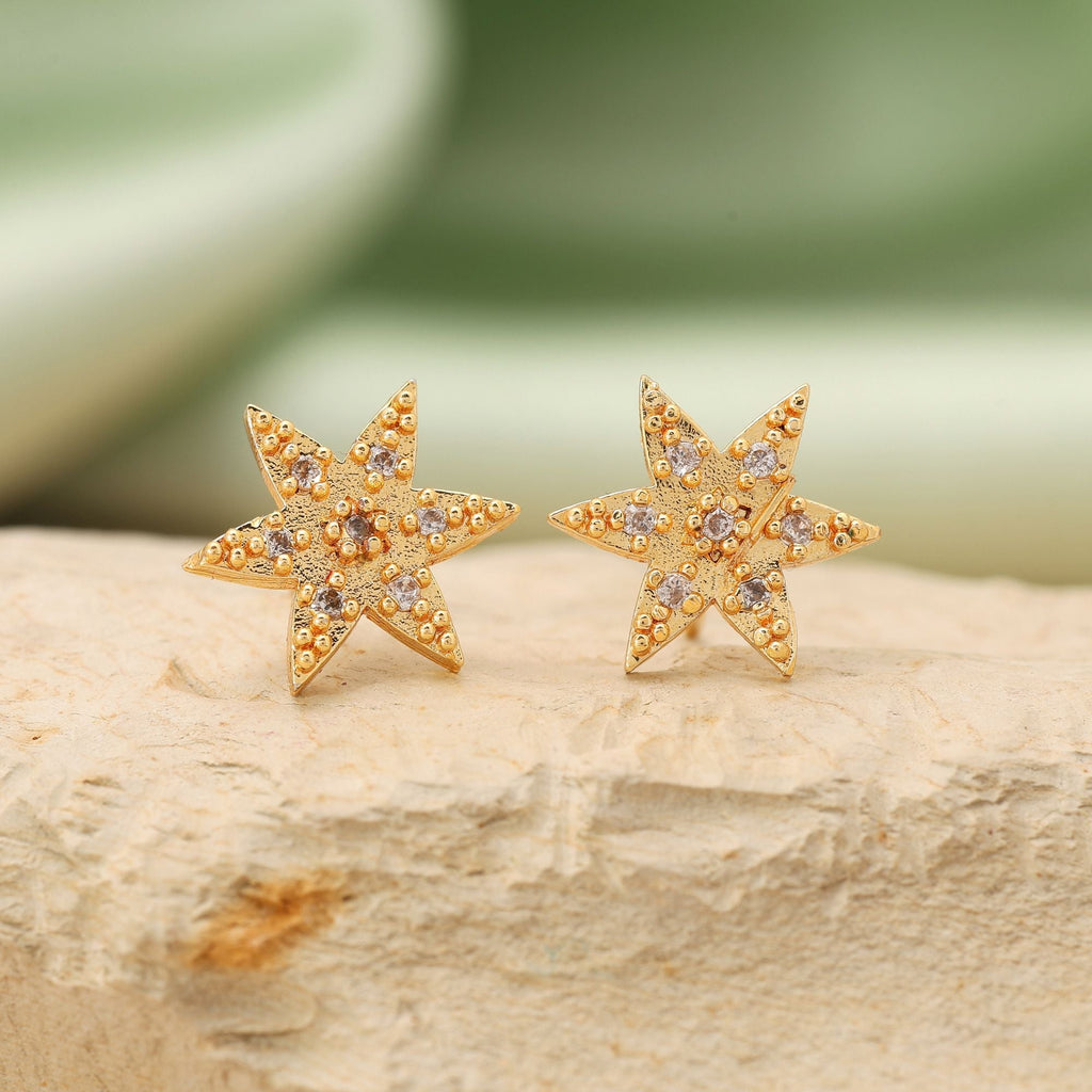 Gold Color 12 Pairs Designer American Diamond Stud Earrings Combo For Traditional Look