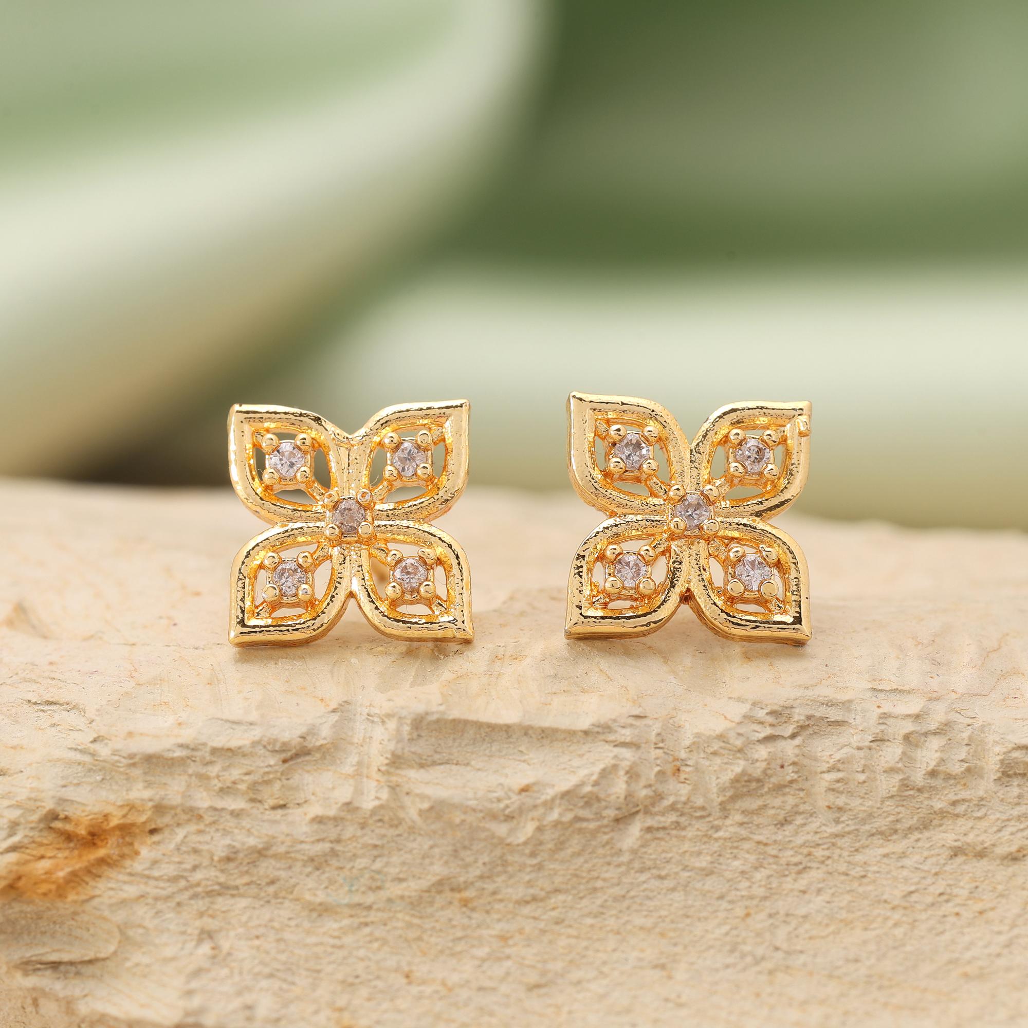 Gold Color 12 Pairs Beautiful Bridal American Diamond Stud Earrings Combo For Party Wear