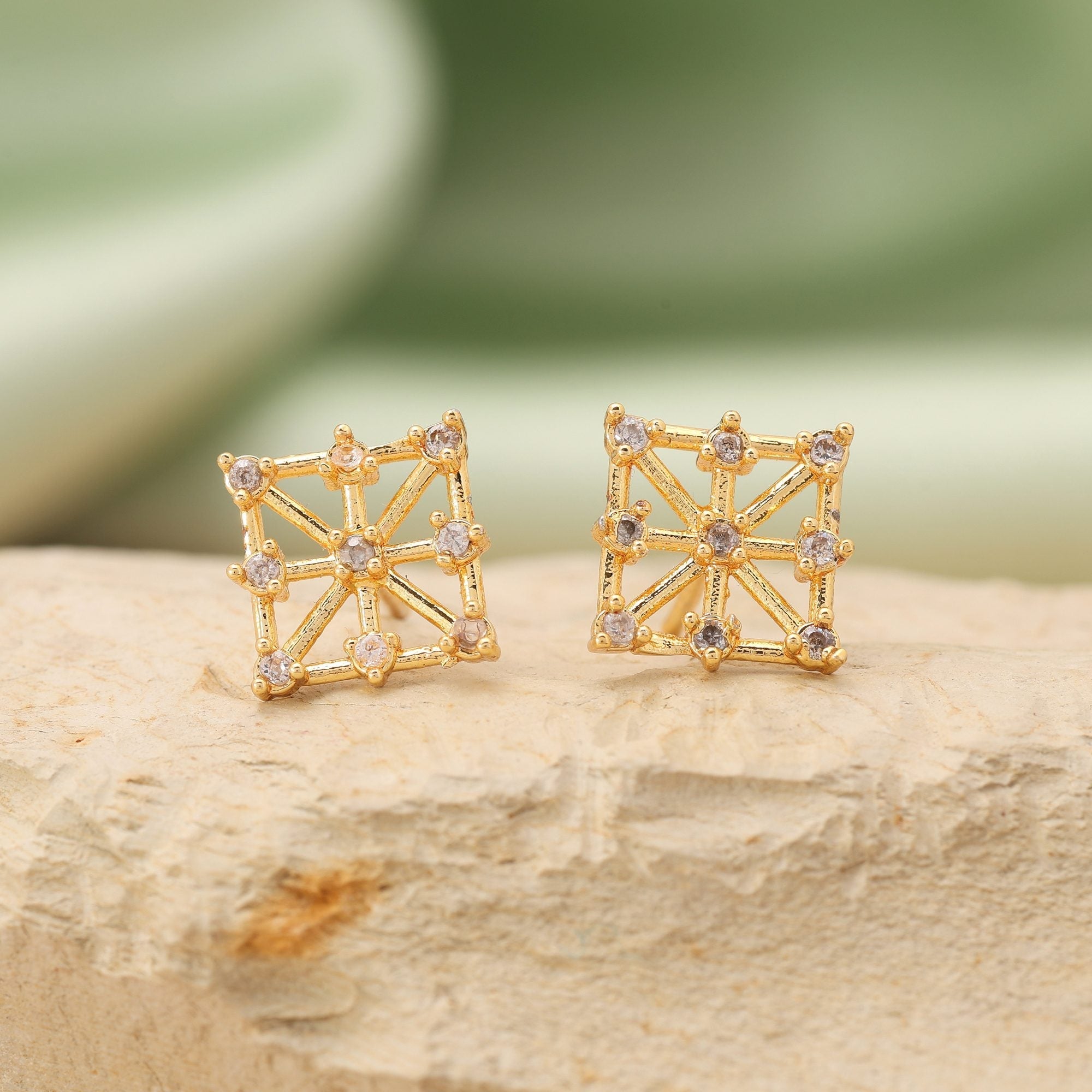 Gold Color 10 Pairs Elegant American Diamond Stud Earrings Combo For Wedding And Gifting