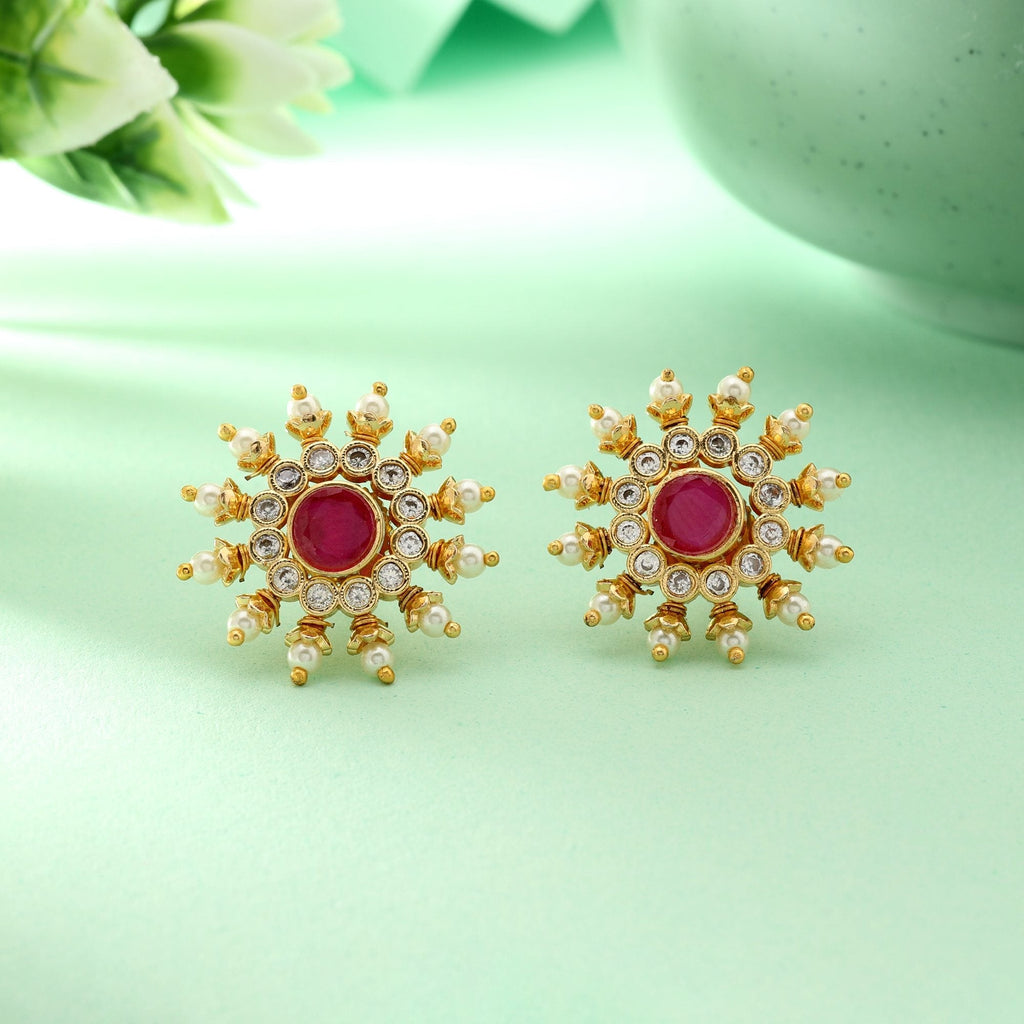 Multi Color 5 In 1 Color Changeable American Diamond Stud Earrings Combo For Party Wear