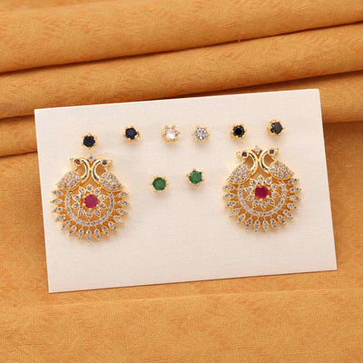 Multi Color 5 In 1 Stone Changeable American Diamond Stud Earrings Combo For Stylish Look