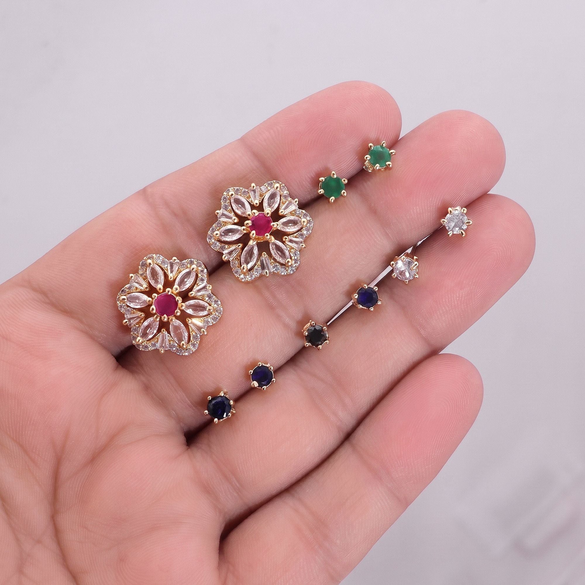 Assorted Color 5 In 1 Changeable AD Stud Earrings