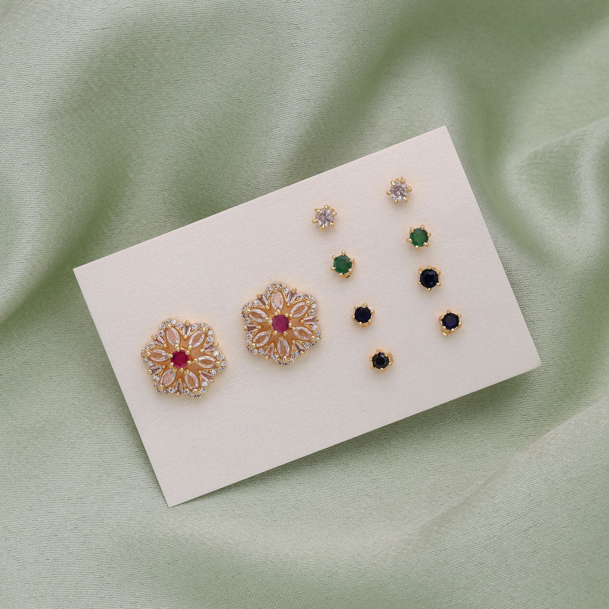 Assorted Color 5 In 1 Changeable AD Stud Earrings