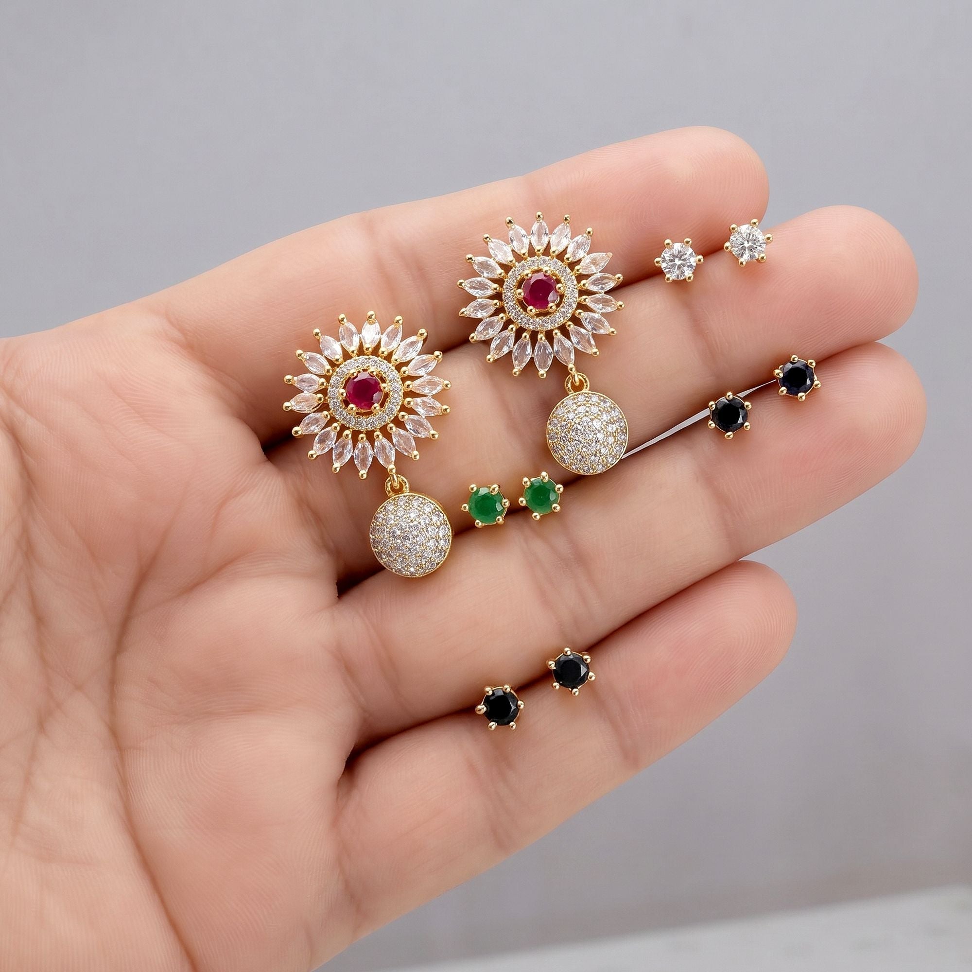 Assorted Color 5 In 1 AD Stud Earrings Set