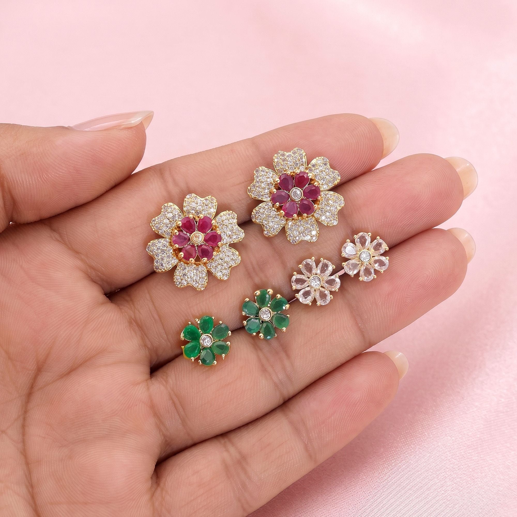 Assorted Color 3 In 1 AD Stud Earrings Combo