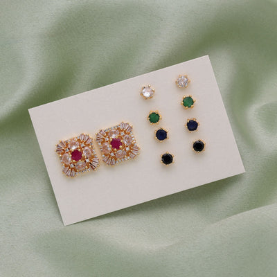 Assorted Color 5 In 1 AD Stud Earrings Bundle