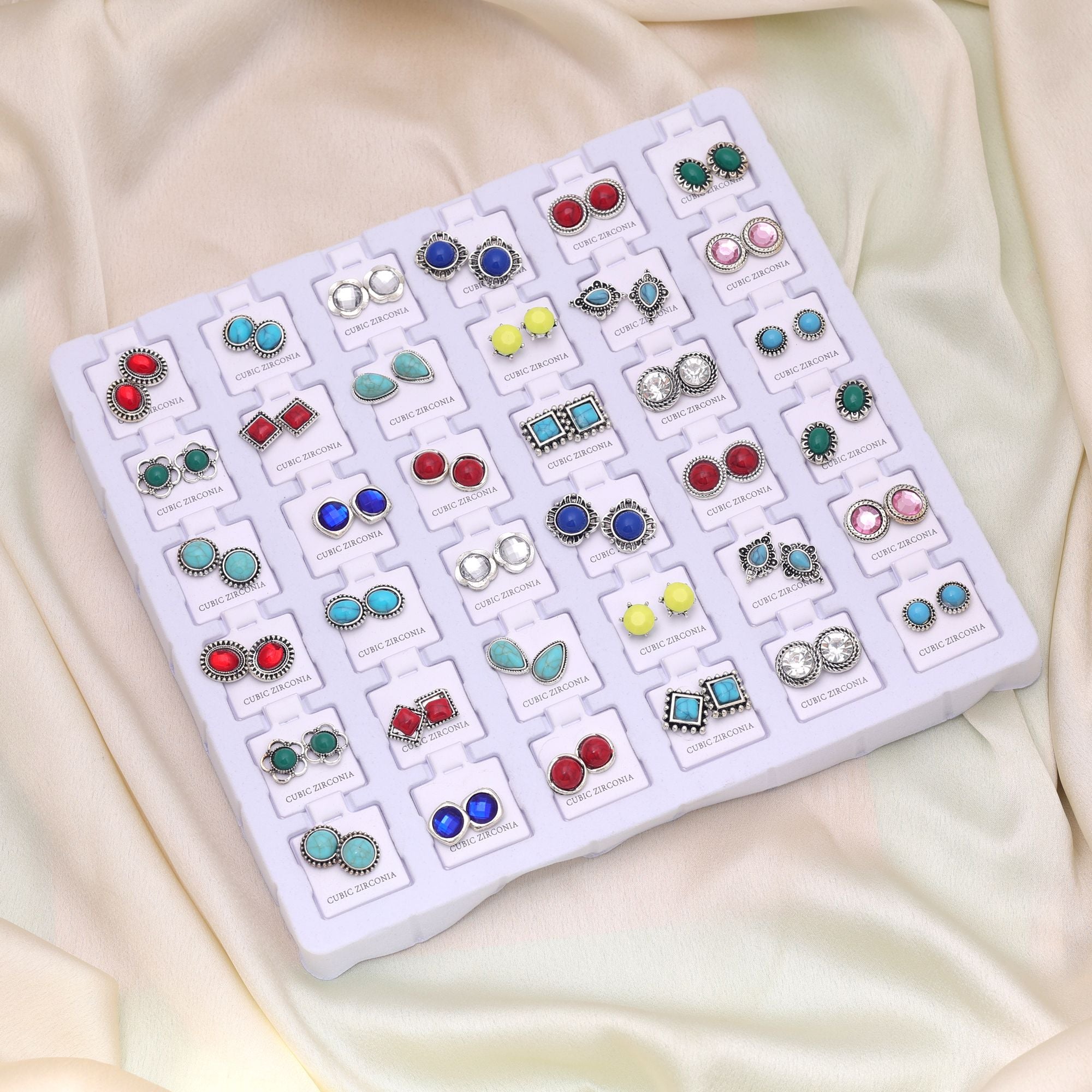 Multi Color 36 Pairs Cubic Zirconia Stud Earrings Combo