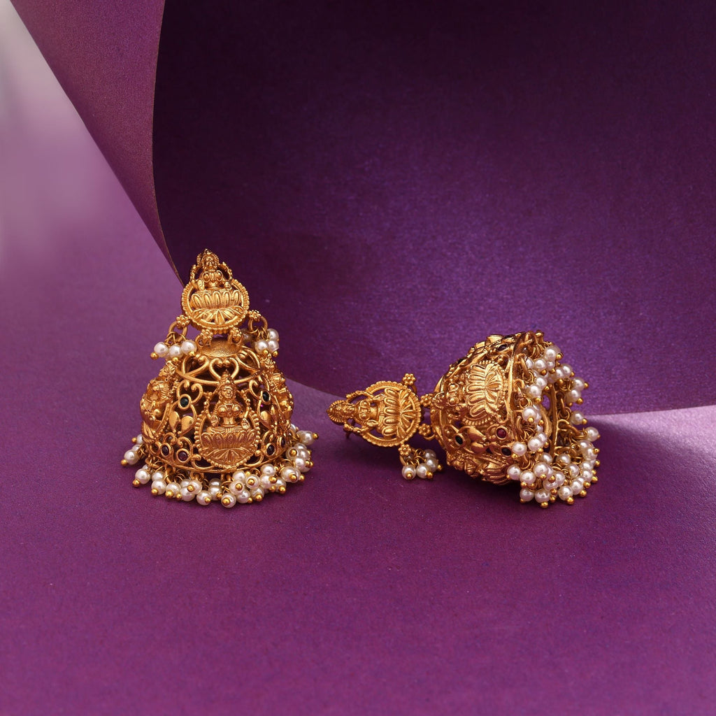 Rani & Green Color Lord Laxmi Temple Earrings
