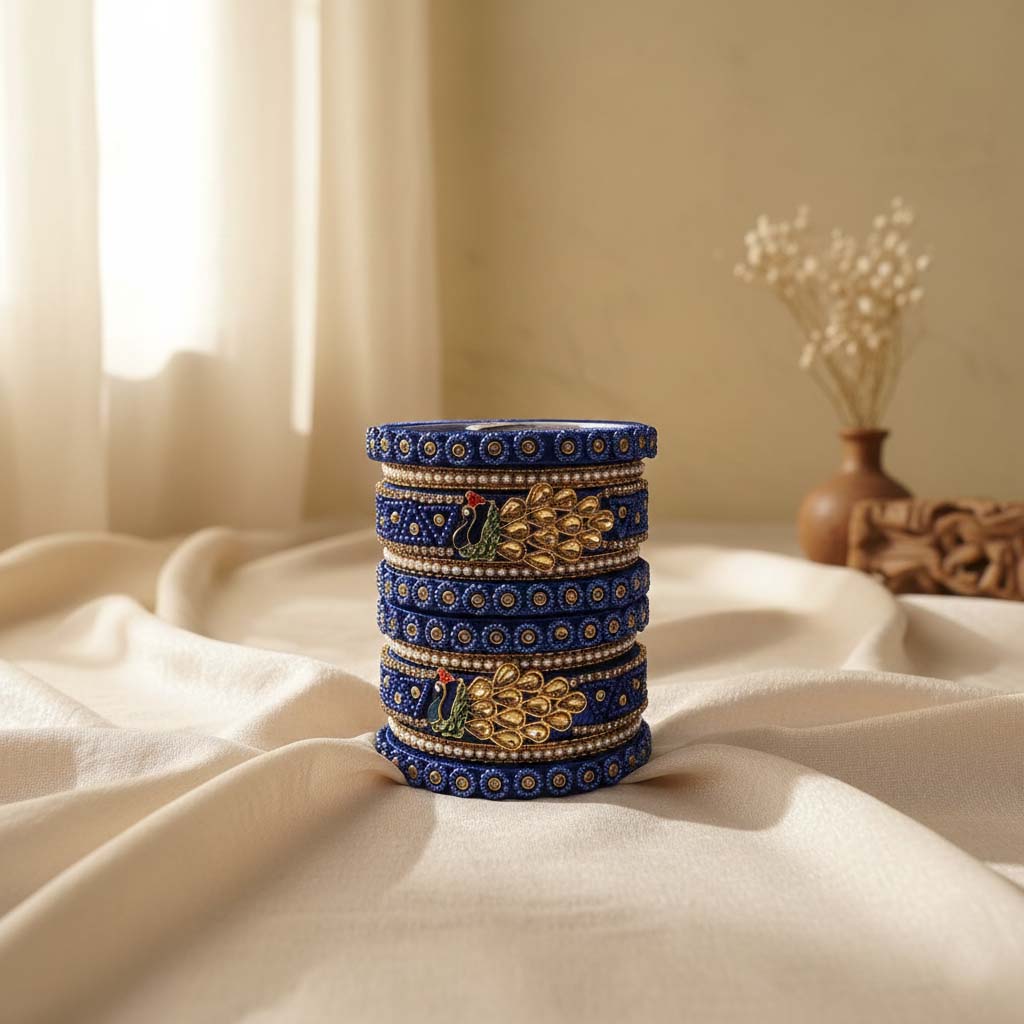 Blue Color Peacock Inspired 1 Set Of Thread Bangle