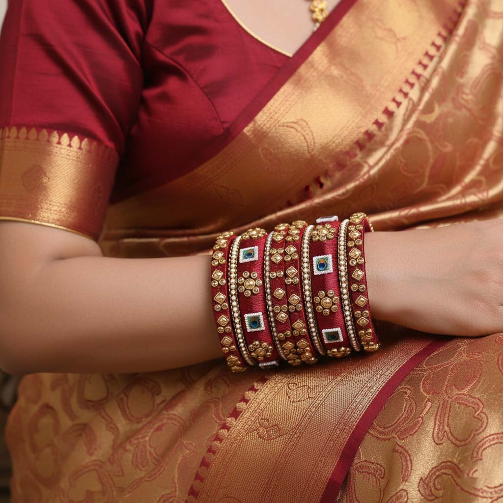 Maroon Color 1 Set Of Thread Bangle