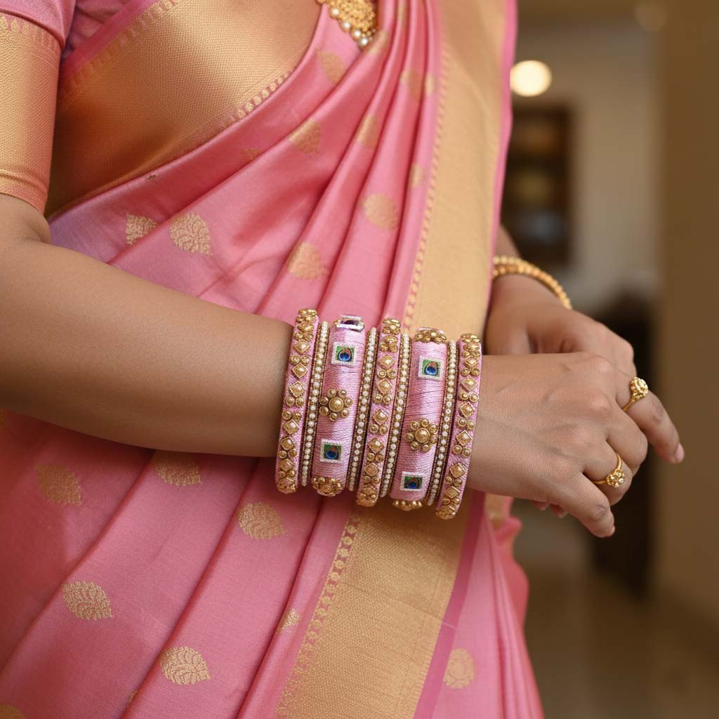 Pink Color 1 Set Of Thread Bangle