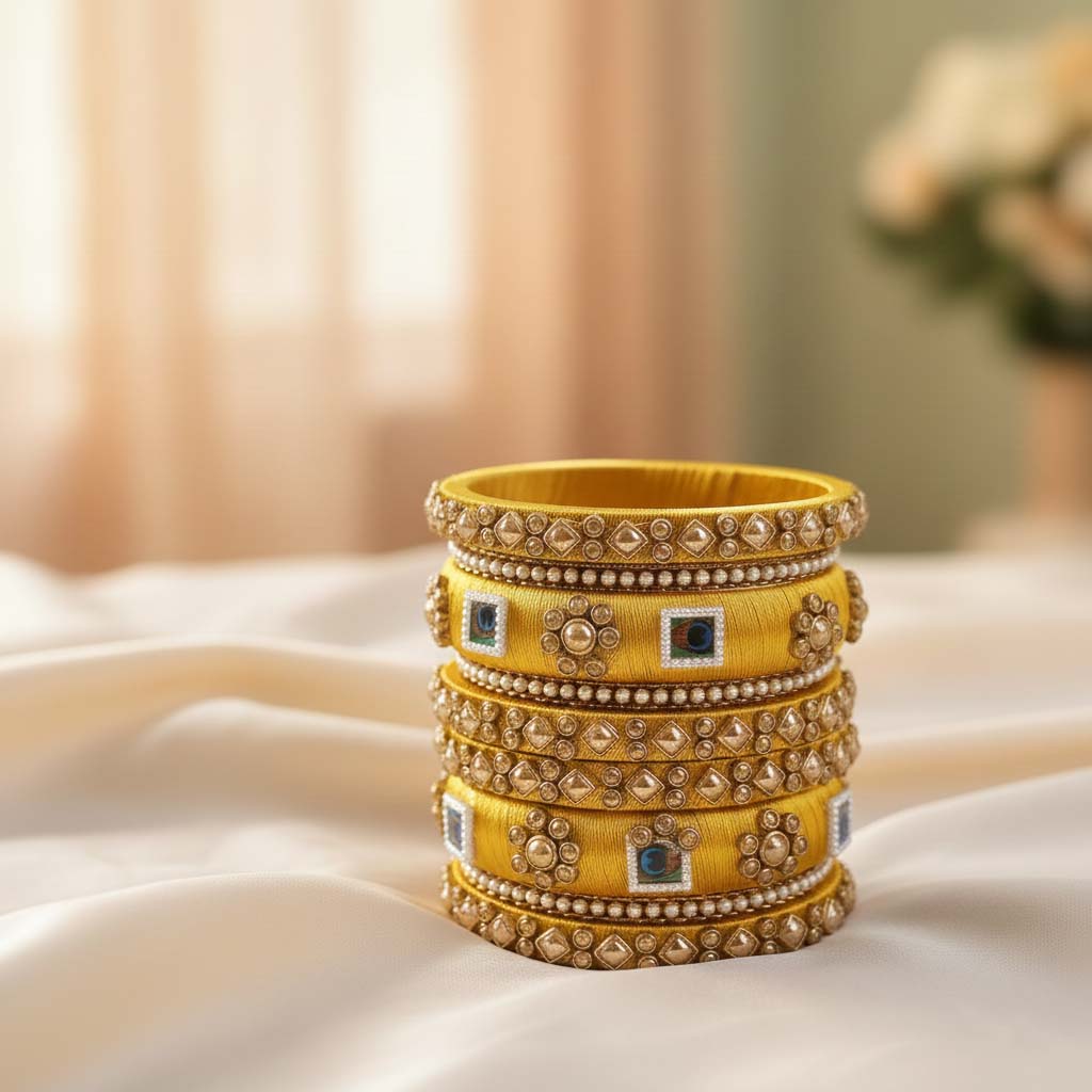 Yellow Color 1 Set Of Thread Bangle