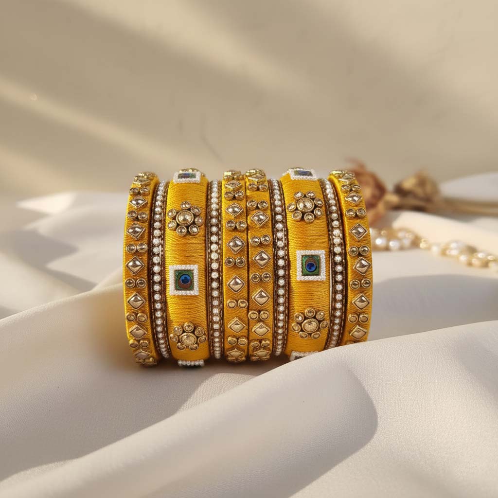 Yellow Color 1 Set Of Thread Bangle