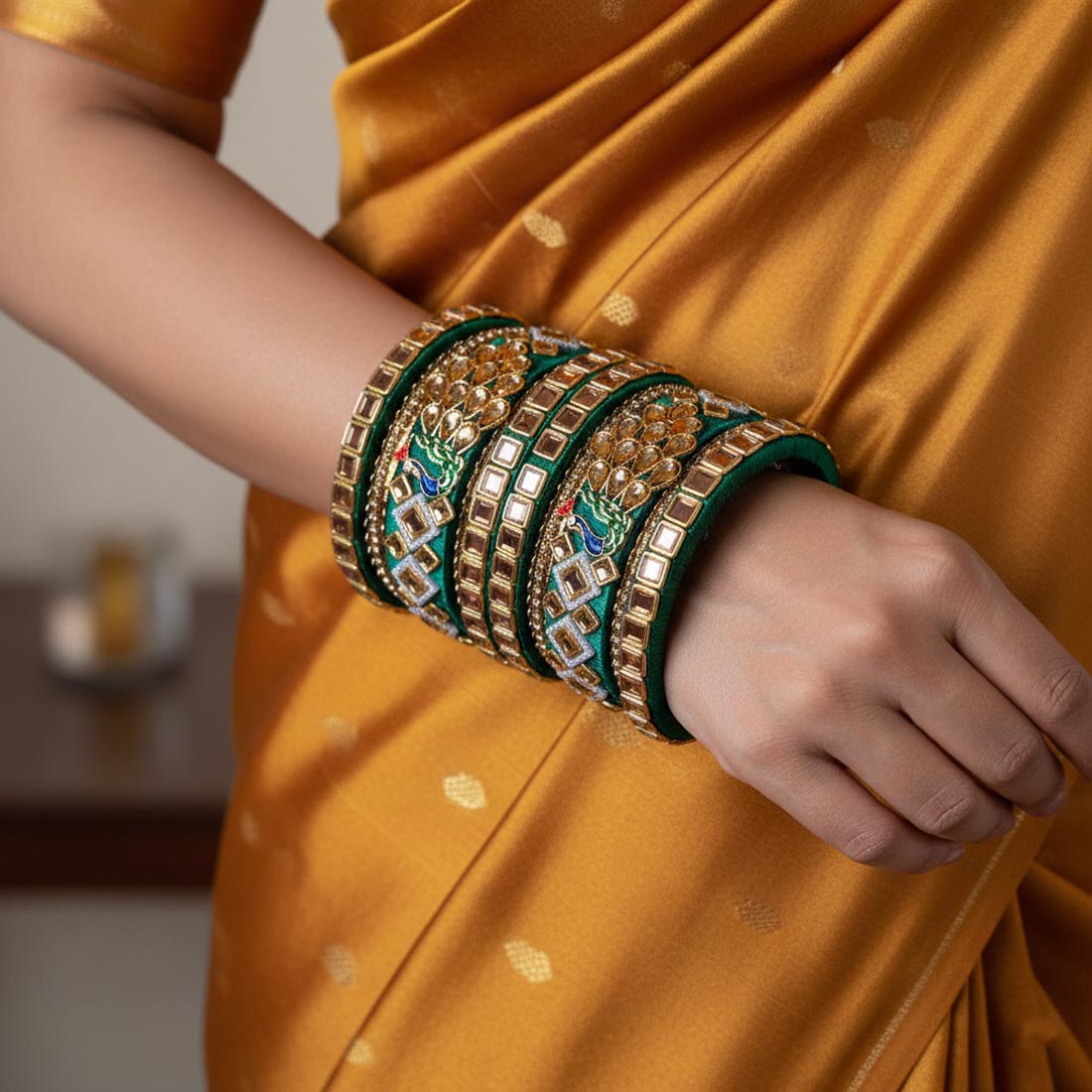 Green Color 1 Set Of Thread Bangle Inspired By Nature Themed Ethnic Fashion
