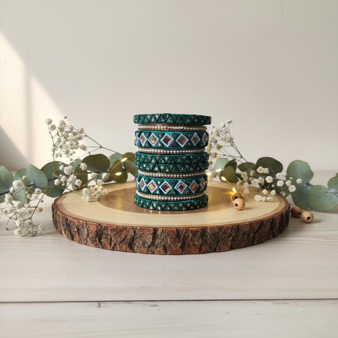 Green Color 1 Set Of Thread Bangle Inspired By Evergreen Ethnic Styling