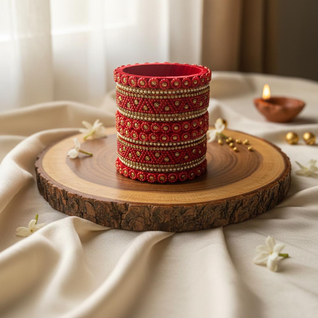 Red Color 1 Set Of Thread Bangle Perfect For Bridal And Wedding Functions
