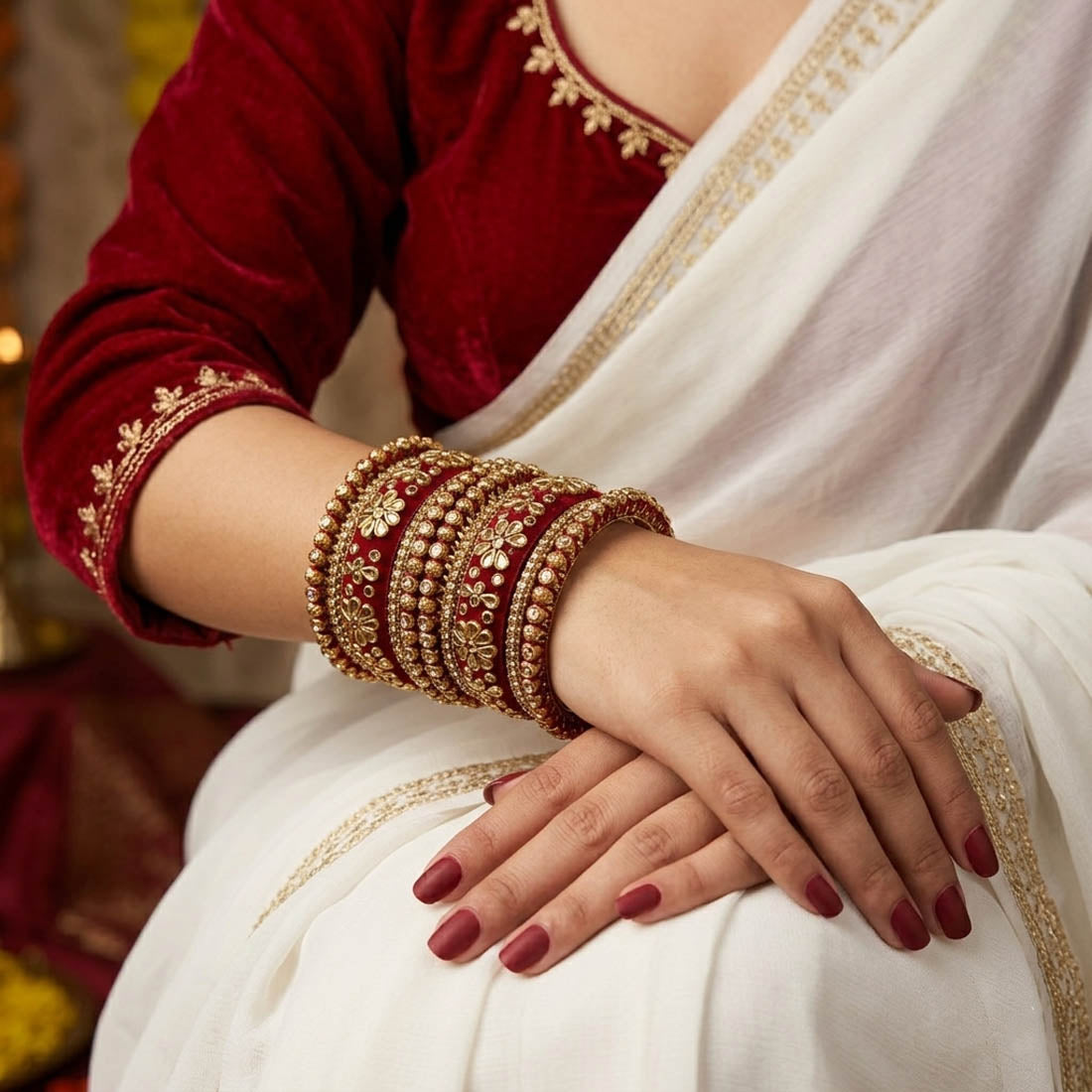 Maroon Color 1 Set Of Bangle Bridal Traditional Jewelry