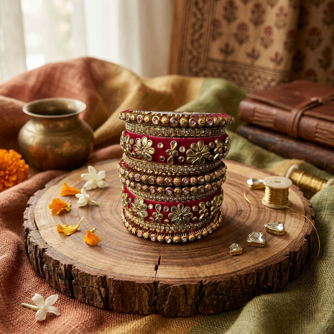 Maroon Color 1 Set Of Bangle Bridal Traditional Jewelry