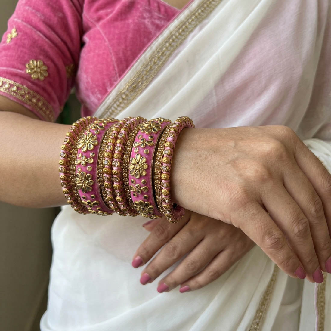 Pink Color 1 Set Of Bangle Designer Party Wear Jewelry