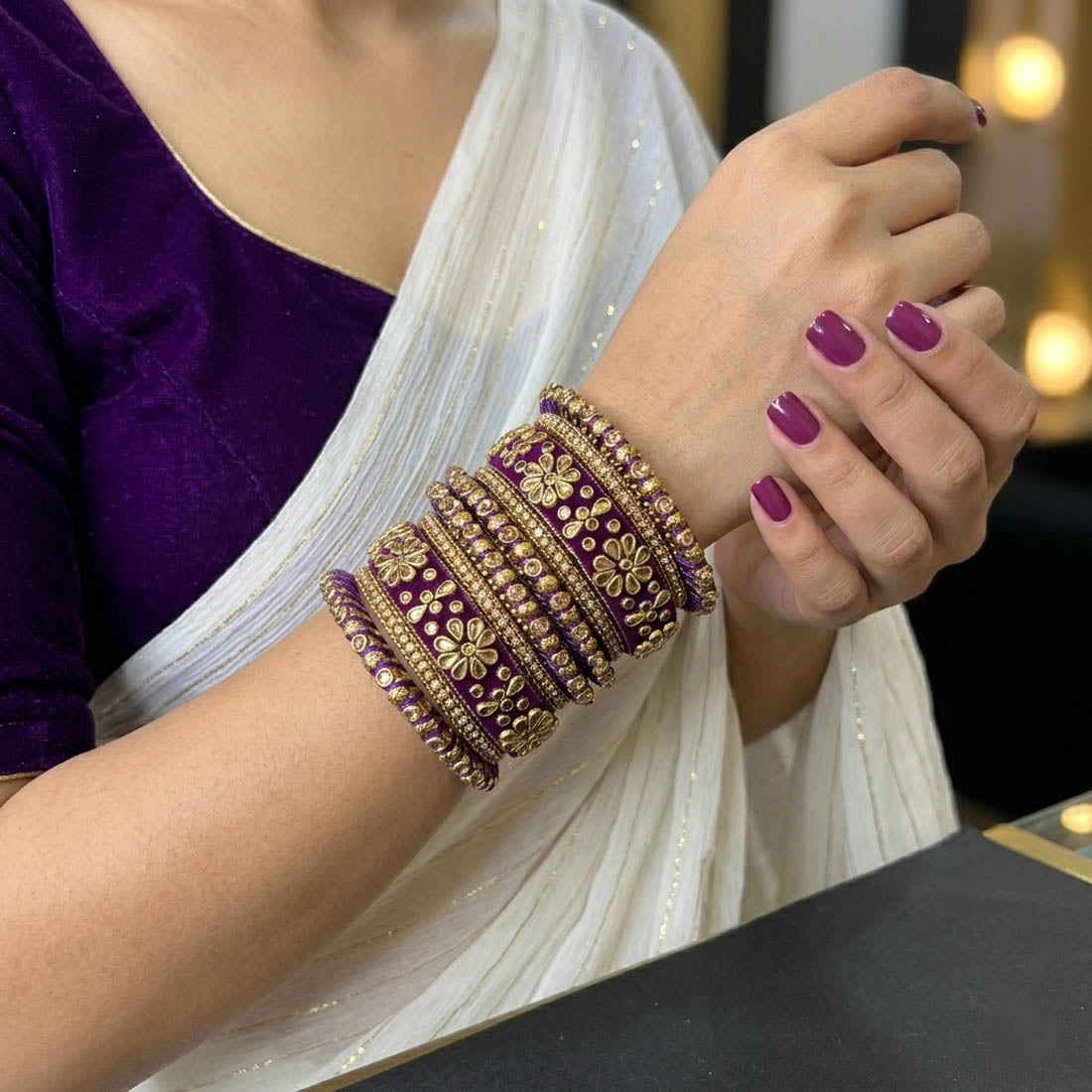 Purple Color 1 Set Of Bangle Elegant Party Wear Jewelry