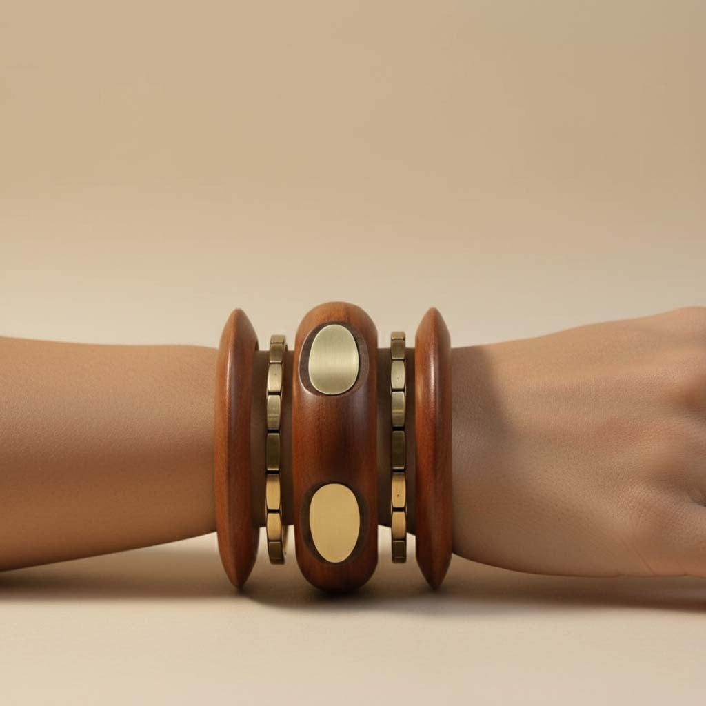 Brown Color Single Hand 1 Set Of Wooden Bangle Size: 2.6 (WNB101BRW-2.6)