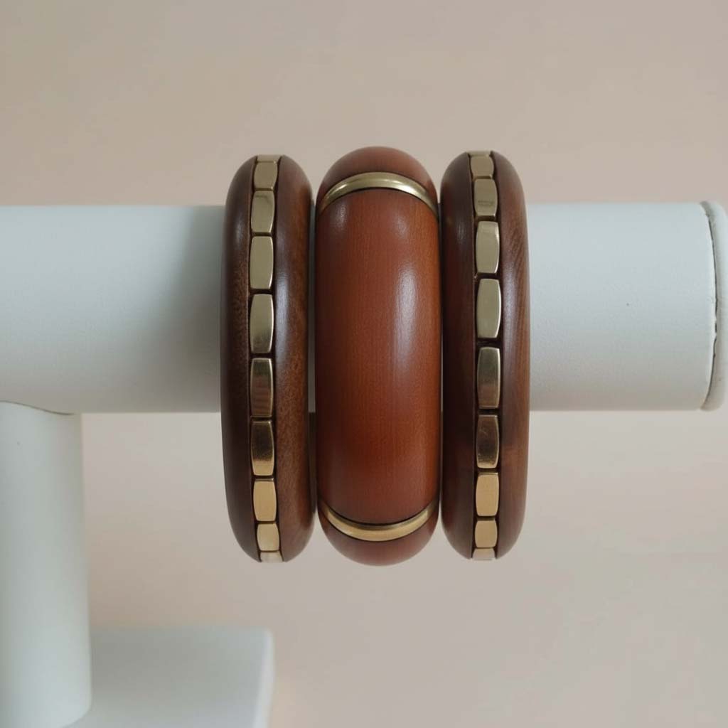 Brown Color Single Hand 1 Set Of Wooden Bangle Size: 2.6 (WNB102BRW-2.6)