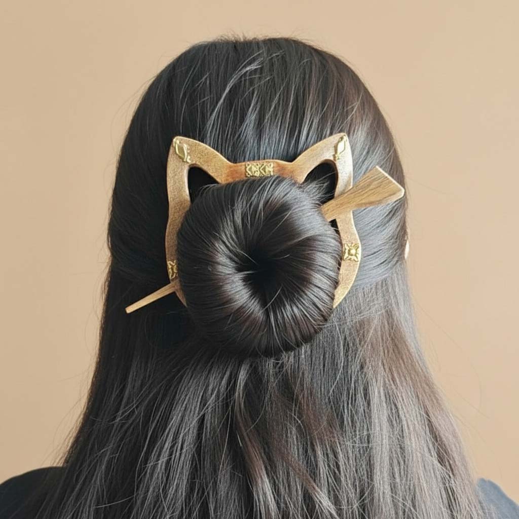 Handcrafted Brown Color Wooden Hair Pin Designed To Enhance Ethnic Hairstyles With Natural Wooden Charm