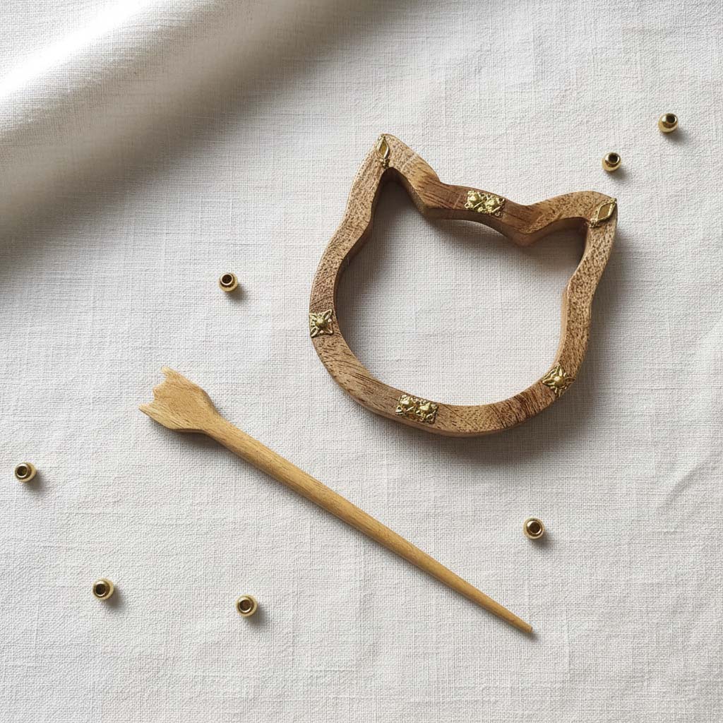 Handcrafted Brown Color Wooden Hair Pin Designed To Enhance Ethnic Hairstyles With Natural Wooden Charm