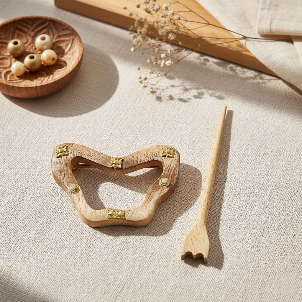 Beautiful Brown Color Wooden Hair Pin Crafted To Bring Earthy Elegance To Traditional Hairstyles