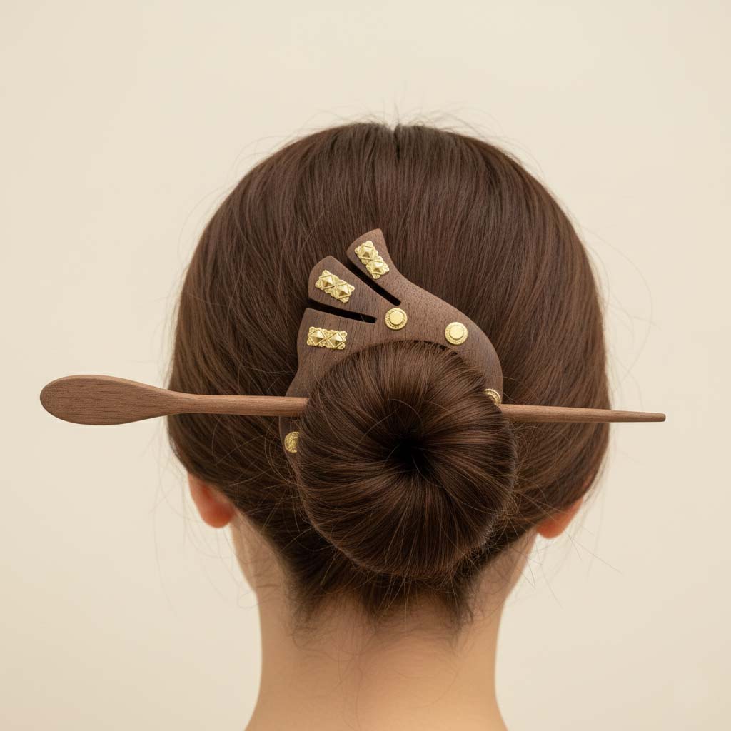 Brown Color Wooden Hair Pin Designed For Women Seeking Natural Handcrafted Beauty In Hair Accessories