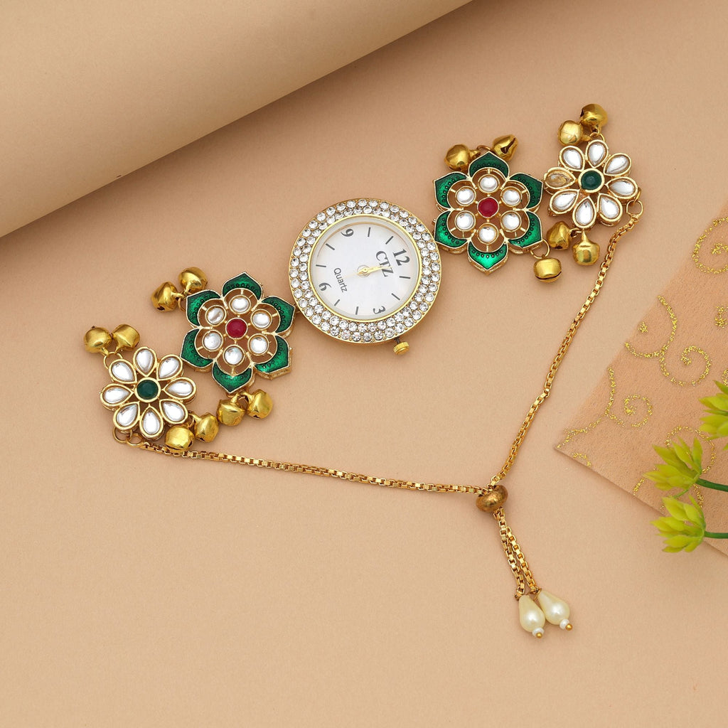 Rani & Green Color Kundan Watch For Girls & Women
