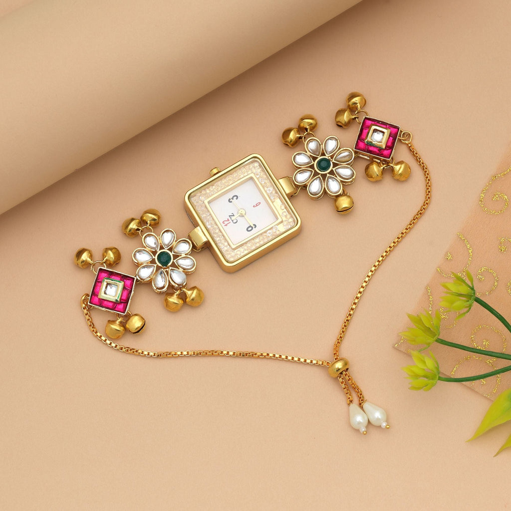 Rani & Green Color Kundan Watch Elegant Traditional