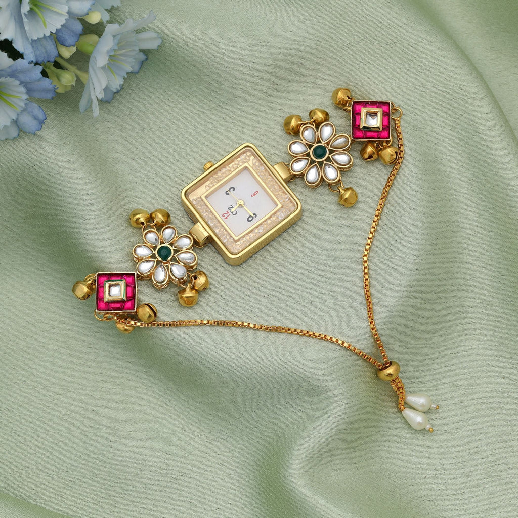 Rani & Green Color Kundan Watch Elegant Traditional