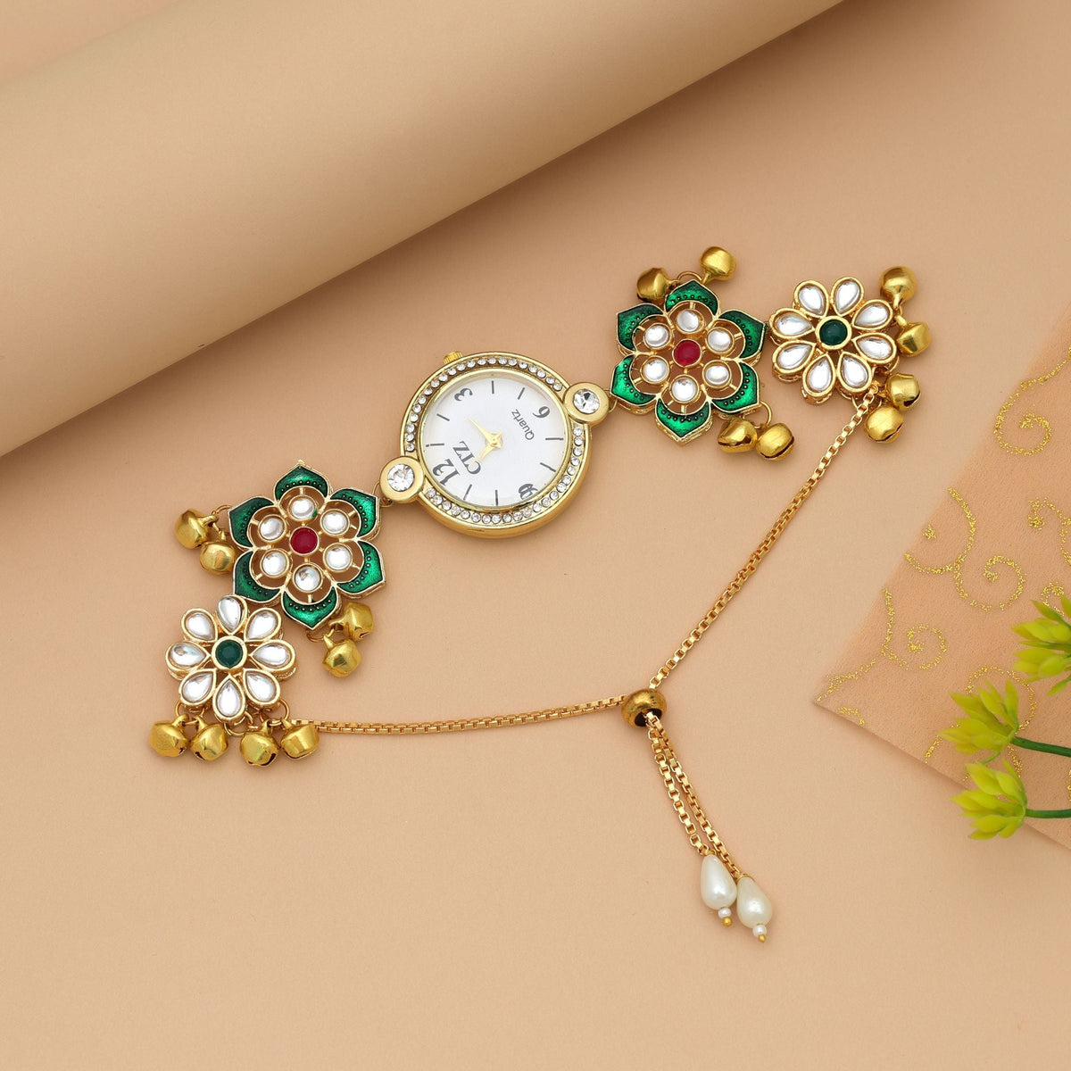Rani & Green Color Kundan Watch Festive Wear