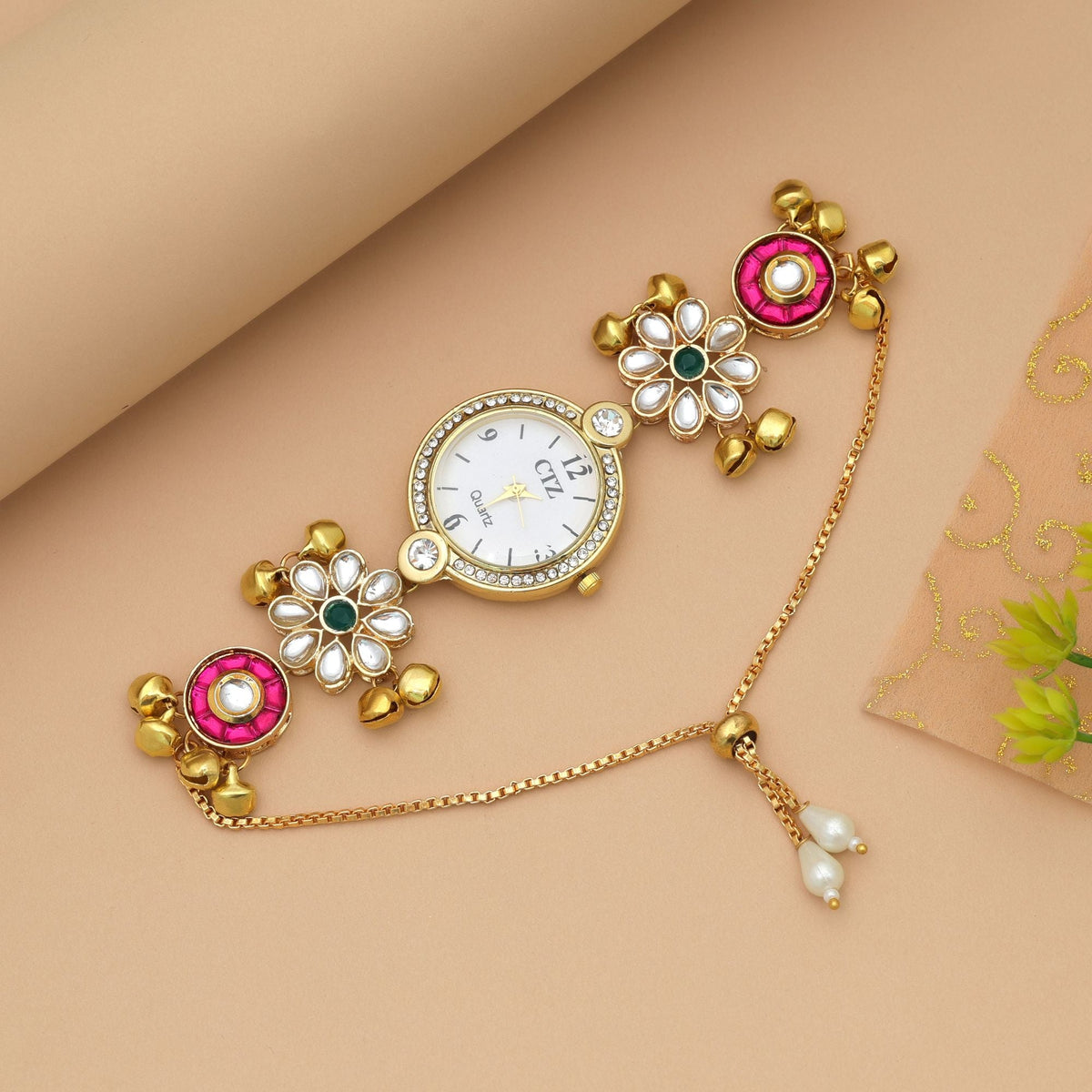 Rani & Green Color Kundan Watch Party Wear