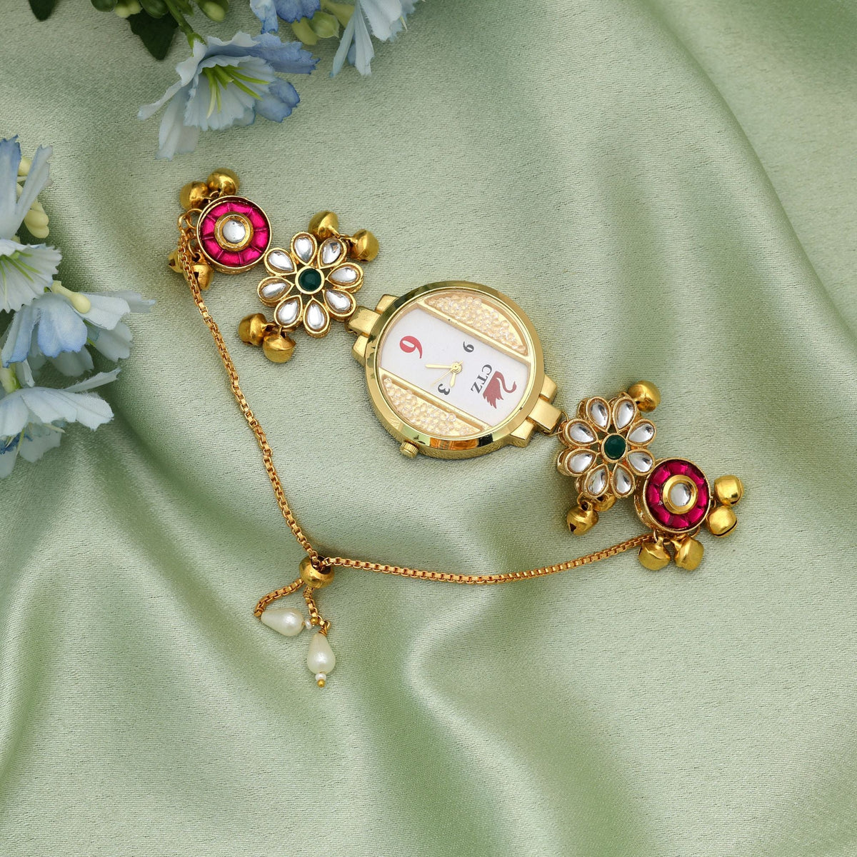 Rani & Green Color Kundan Watch Trendy Style