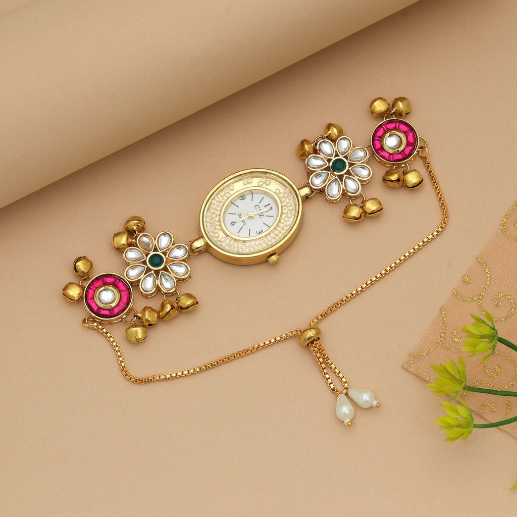 Rani & Green Color Kundan Watch Festive Style