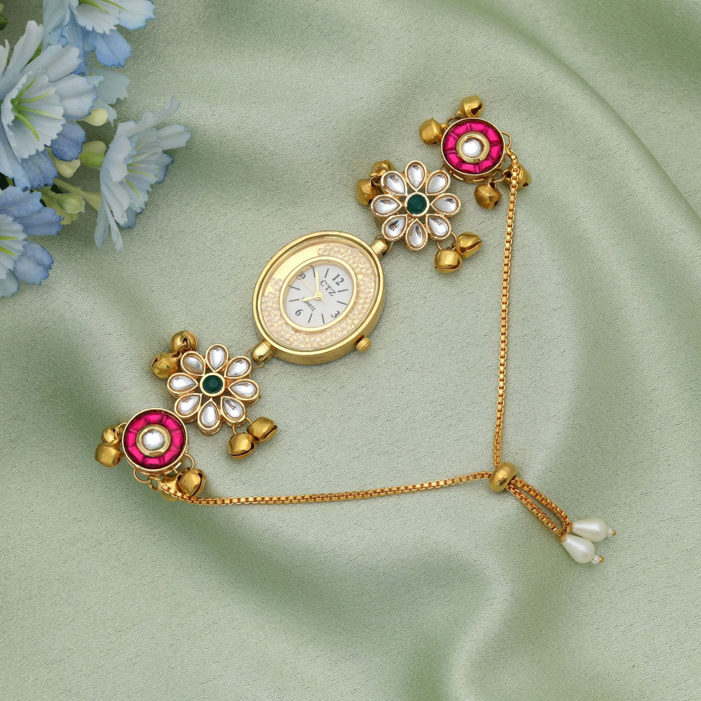 Rani & Green Color Kundan Watch Festive Style