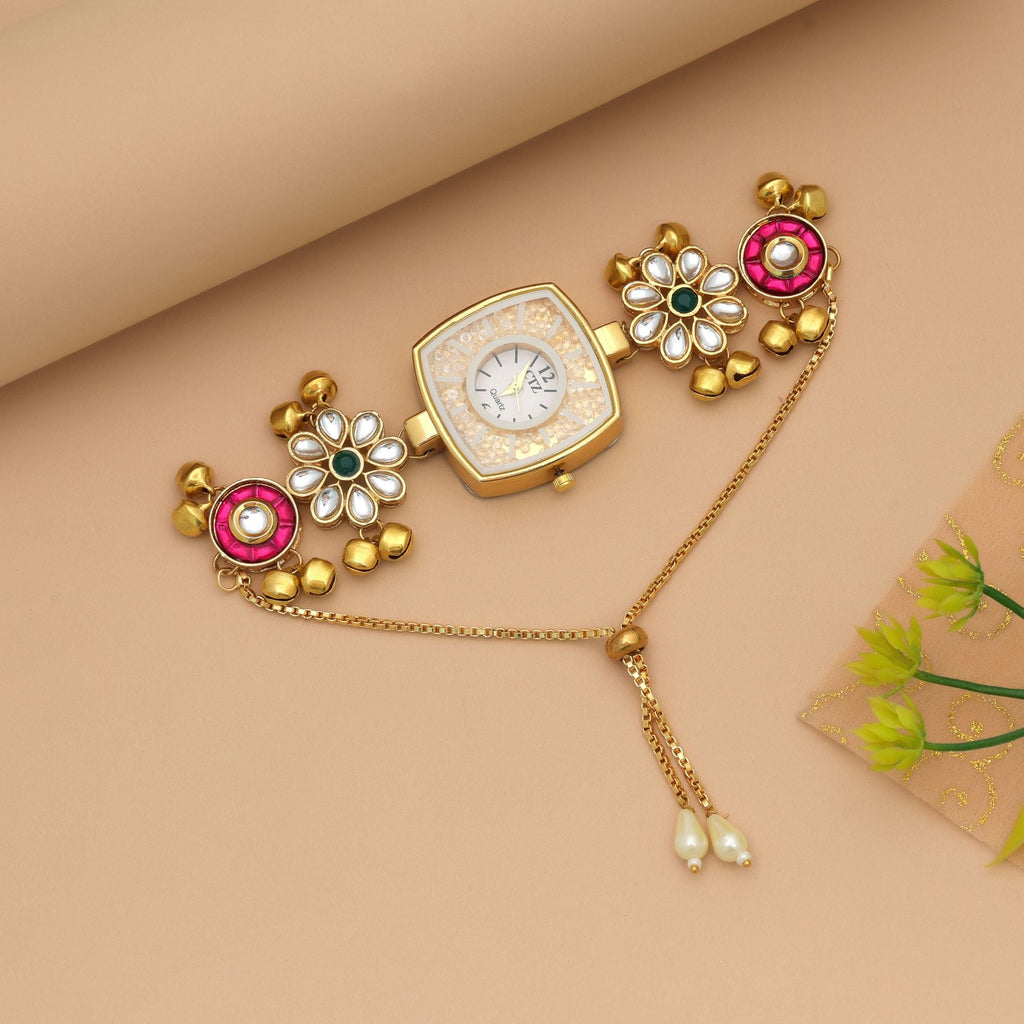Rani & Green Color Kundan Watch Statement Design