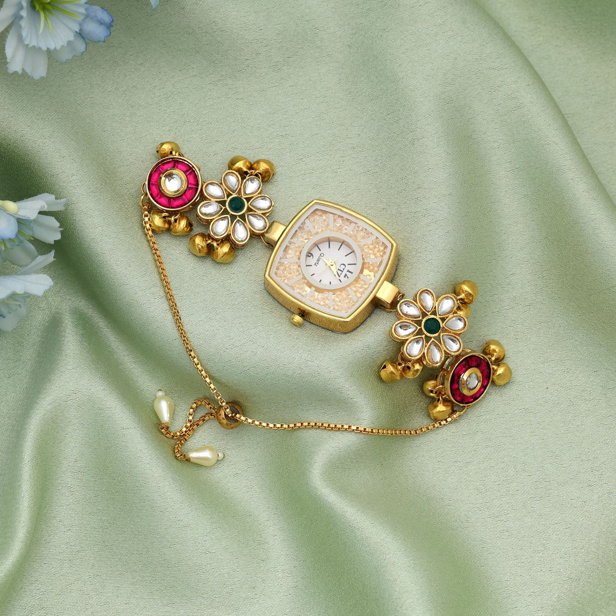 Rani & Green Color Kundan Watch Statement Design