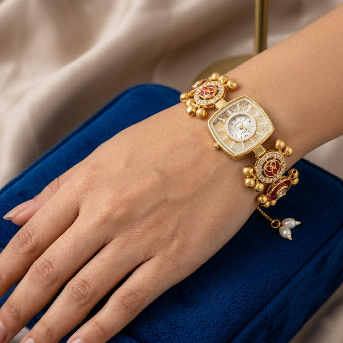 Rani Color Stylish Kundan Watch