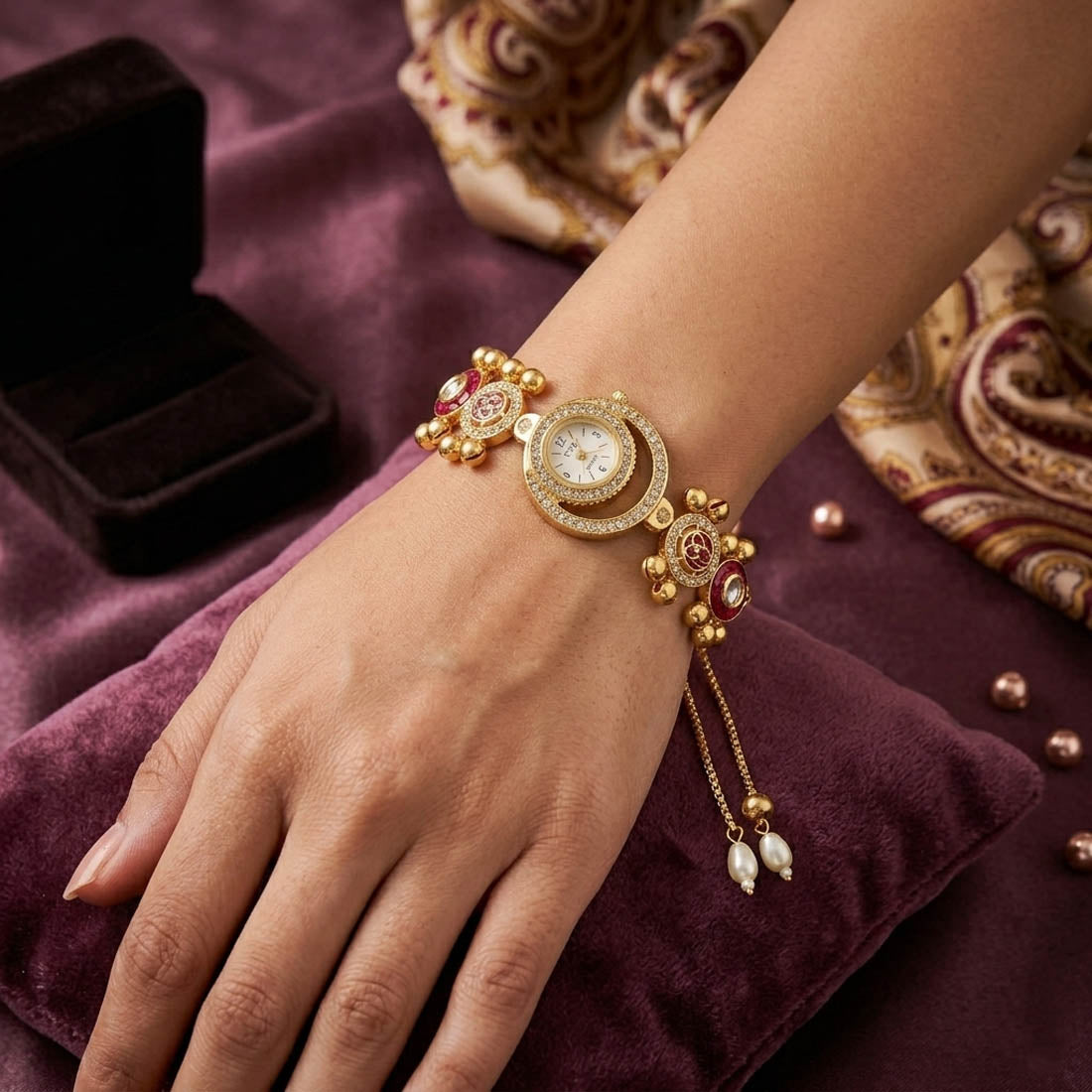 Rani Color Stone Kundan Watch