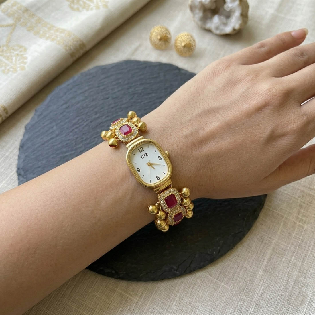 Rani Color Glitter Kundan Watch