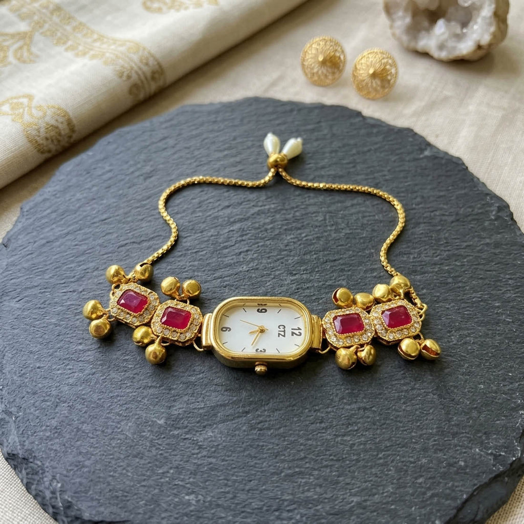 Rani Color Glitter Kundan Watch