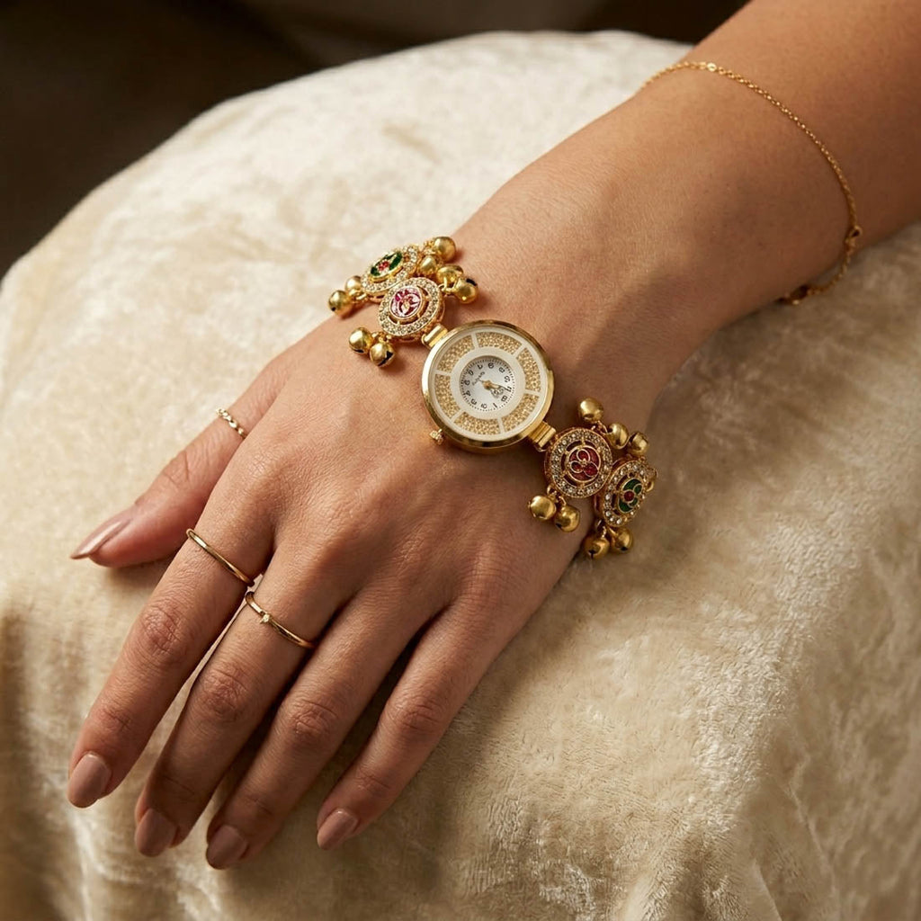 Rani Green Color Royal Kundan Watch