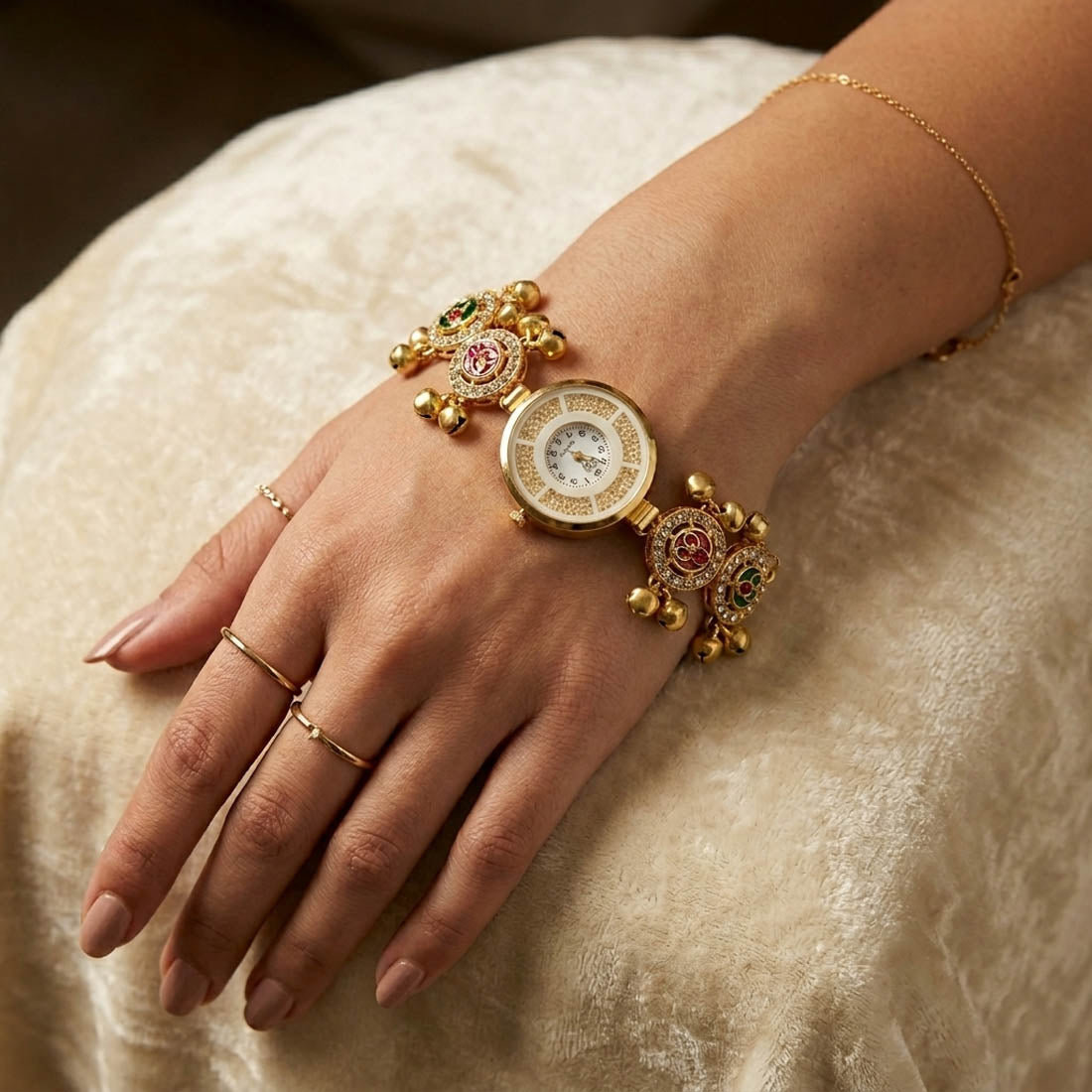 Rani Green Color Royal Kundan Watch