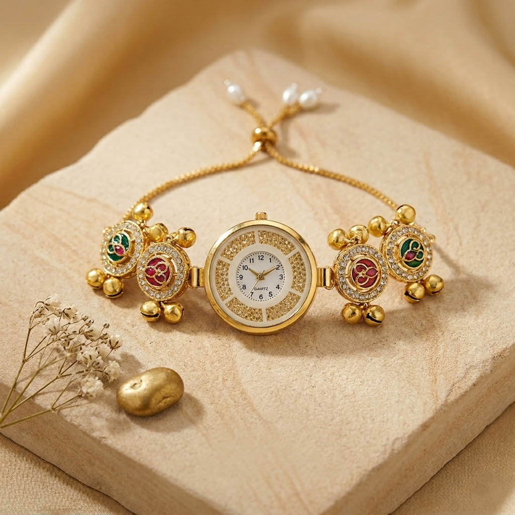 Rani Green Color Royal Kundan Watch